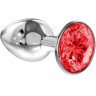 Малая серебристая анальная пробка Diamond Red Sparkle Small с красным кристаллом - 7 см.