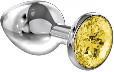 Большая серебристая анальная пробка Diamond Yellow Sparkle Large с жёлтым кристаллом - 8 см.