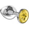 Большая серебристая анальная пробка Diamond Yellow Sparkle Large с жёлтым кристаллом - 8 см.