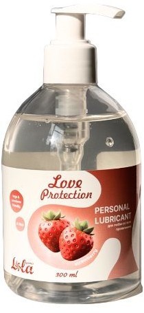 Лубрикант на водной снове Love Protection Strawberry с ароматом клубники - 300 мл.