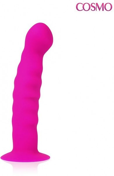 Розовый фаллоимитатор с ребристой поверхностью Cosmo - 14 см.