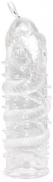 Закрытая рельефная насадка Crystal sleeve snakes в виде змеи с усиками - 14 см.