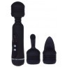 Черный вибромассажер со сменными насадками Power Wand - 20,5 см.