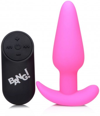 Розовая анальная вибропробка с пультом ДУ 21X Remote Control Vibrating Silicone Butt Plug - 10,4 см.