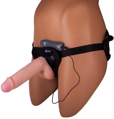 Страпон с 2 насадками и вибрацией UniStrap - 19 и 12 см.