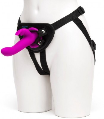 Лиловый страпон Rechargeable Vibrating Strap-On Harness Set - 17,6 см.