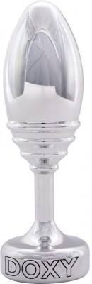 Серебристая анальная втулка Doxy Ribbed Butt Plug - 10,5 см.