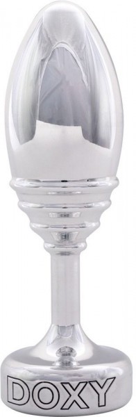 Серебристая анальная втулка Doxy Ribbed Butt Plug - 10,5 см.