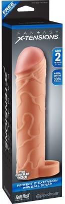 Телесная насадка с кольцом Perfect 2  Extension with Ball Strap - 19 см.