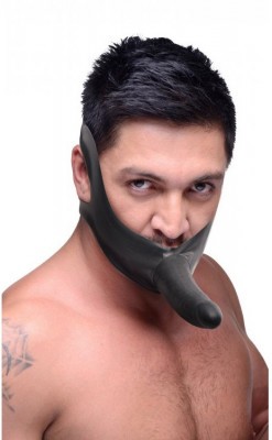 Черный кляп-страпон Masters Mini Face Fuck Strap-On - 14 см.