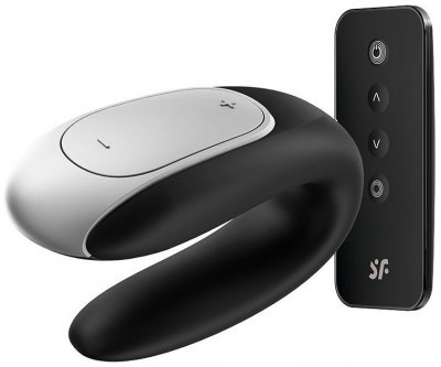 Чёрный вибромассажёр для пар Satisfyer Double Fun