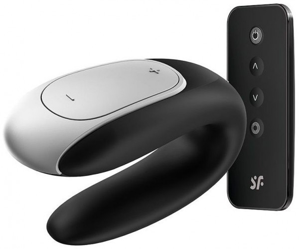 Чёрный вибромассажёр для пар Satisfyer Double Fun