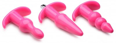Набор из 3 розовых анальных пробок с вибропулей Thrill Trio Anal Plug Set