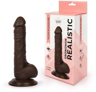 Реалистичный фаллоимитатор Erowoman коричневого цвета - 19,5 см.