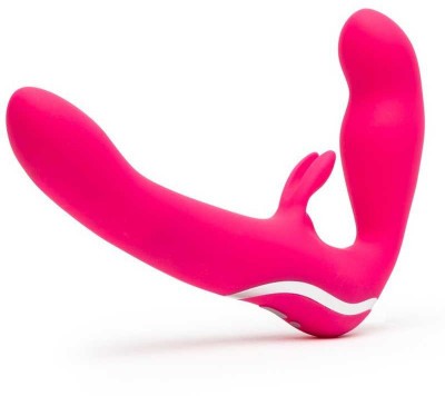 Ярко-розовый безремневой страпон Rechargeable Vibrating Strapless Strap-On