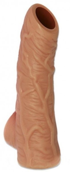Телесная открытая насадка-реалистик с подхватом мошонки Nude Sleeve M - 12 см.
