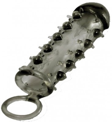 Дымчатая стимулирующая насадка с закрытой головкой SAMURAI PENIS SLEEVE BLACK - 14,5 см.