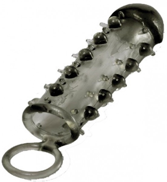 Дымчатая стимулирующая насадка с закрытой головкой SAMURAI PENIS SLEEVE BLACK - 14,5 см.