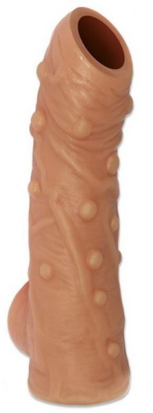 Телесная насадка с пупырышками и открытой головкой Nude Sleeve M - 12 см.