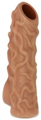 Телесная насадка с венками и открытой головкой Nude Sleeve L - 14 см.