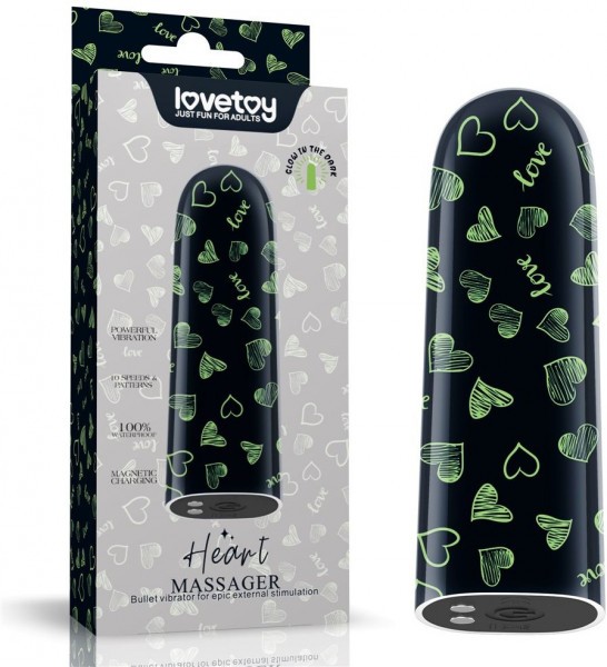Мини-вибратор Rechargeable Glow-in-the-dark Heart Massager - 8,5 см.