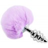 Серебристая анальная пробка с сиреневым мехом Metal Anal Fluffly Twist Plug L