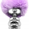 Серебристая анальная пробка с сиреневым мехом Metal Anal Fluffly Twist Plug L