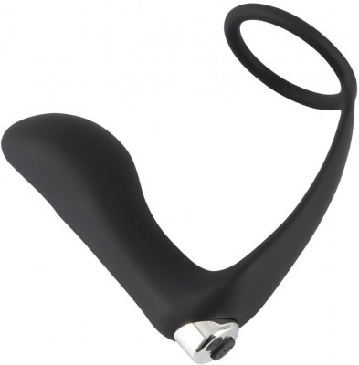 Черное эрекционное кольцо с анальной вибропробкой Vibrating Ring   Plug