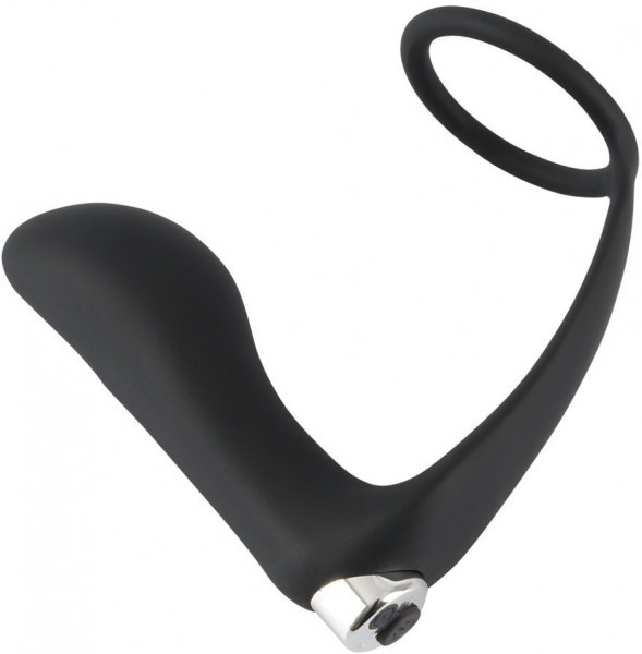 Черное эрекционное кольцо с анальной вибропробкой Vibrating Ring   Plug