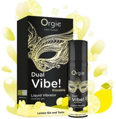 Съедобный жидкий вибратор Dual Vibe! со вкусом лимонного джина с тоником - 15 мл.