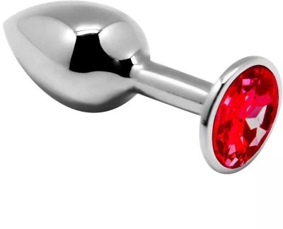 Серебристая анальная втулка с красным кристаллом Mini Metal Butt Plug Size S - 7 см.