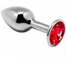 Серебристая анальная втулка с красным кристаллом Mini Metal Butt Plug Size S - 7 см.