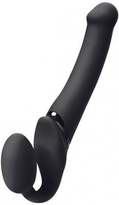 Черный безремневой вибрострапон Silicone Bendable Strap-On - size M