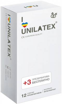 Разноцветные ароматизированные презервативы Unilatex Multifruit  - 12 шт. + 3 шт. в подарок