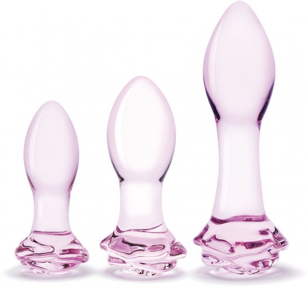 Набор из 3 стеклянных анальных пробок Rosebud Butt Plug Set