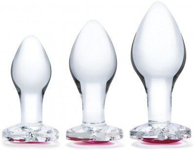Набор из 3 стеклянных анальных пробок Heart Jewel Plug Set