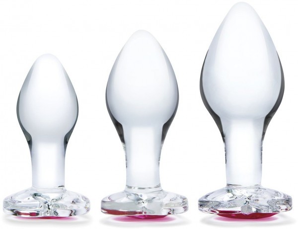 Набор из 3 стеклянных анальных пробок Heart Jewel Plug Set