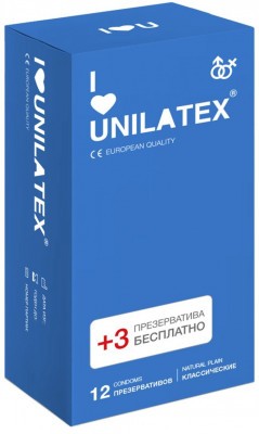 Классические презервативы Unilatex Natural Plain - 12 шт. + 3 шт. в подарок