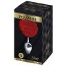Серебристая анальная пробка с красным хвостиком Metal Anal Fluffy Size S