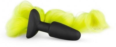 Черная анальная пробка с желтым хвостом Butt Plug With Tail