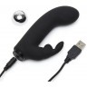 Черный вибратор с клиторальным отростком Greedy Girl Mini Rabbit Vibrator - 14 см.