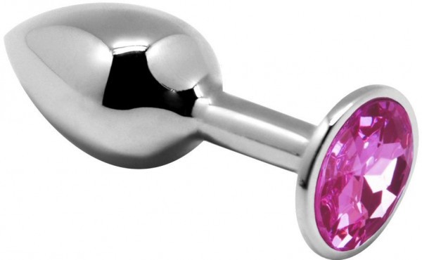 Серебристая анальная втулка с розовым кристаллом Mini Metal Butt Plug Size S - 7 см.