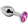 Серебристая анальная втулка с розовым кристаллом Mini Metal Butt Plug Size S - 7 см.