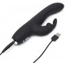 Черный вибратор с клиторальным отростком Greedy Girl Slimline Rabbit Vibrator - 22,8 см.