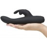 Черный вибратор с клиторальным отростком Greedy Girl Slimline Rabbit Vibrator - 22,8 см.