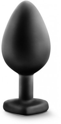 Черная анальная втулка с прозрачным кристаллом Bling Plug Medium - 8,2 см.