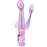 Розовый вибратор с анальным и клиторальным отростками Intimate Tease - 22 см.