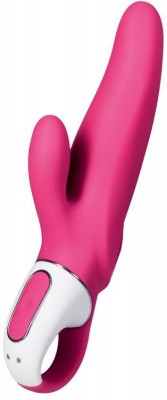 Ярко-розовый вибратор  Satisfyer Mr. Rabbit с клиторальным отростком - 22,1 см.