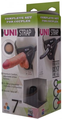 Страпон-унисекс с двумя насадками UNI strap 7  Harness - 19 и 12 см.