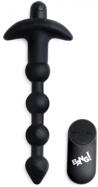 Черные анальные бусы с вибрацией и пультом ДУ 28X Remote Control Vibrating Silicone Anal Beads - 19 см.